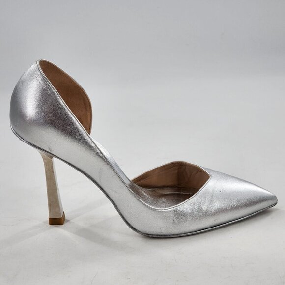 STUART WEITZMAN Anny X Heel 100 Pump Silver Leather Pointed Toe - Picture 5 of 11
